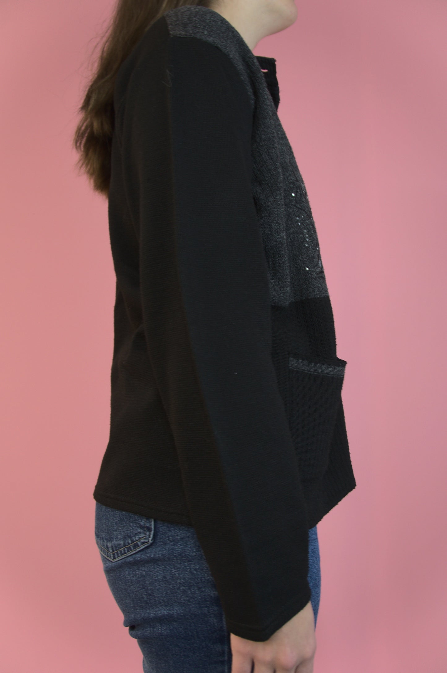 Veste noire fleurs brodées