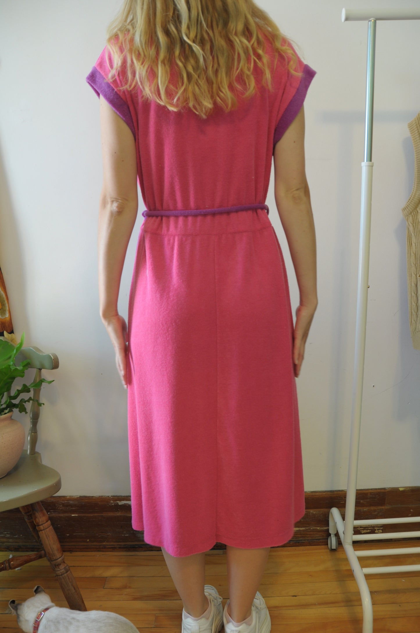 Robe en ratine rose et mauve